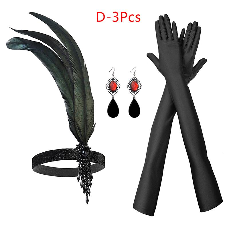 1 комплект Костюм Флэппер 1920-х годов для косплея Повязка на голову с перьями Жемчужное ожерелье Длинные перчатки Аксессуары для маскарада в стиле Гэтсби