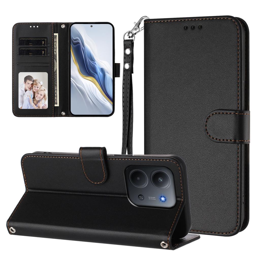 Для Xiaomi Redmi 15C 4G (171 мм) Кожаный чехол-кошелек-подставка для телефона с ремешком на запястье