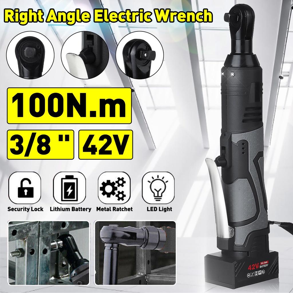42V 100N.m Cordless Electric Wrench 3/8 Ratchet Wrench Set Angle Drill Screwdriver Wrench Tools with 2xBattery Charger
