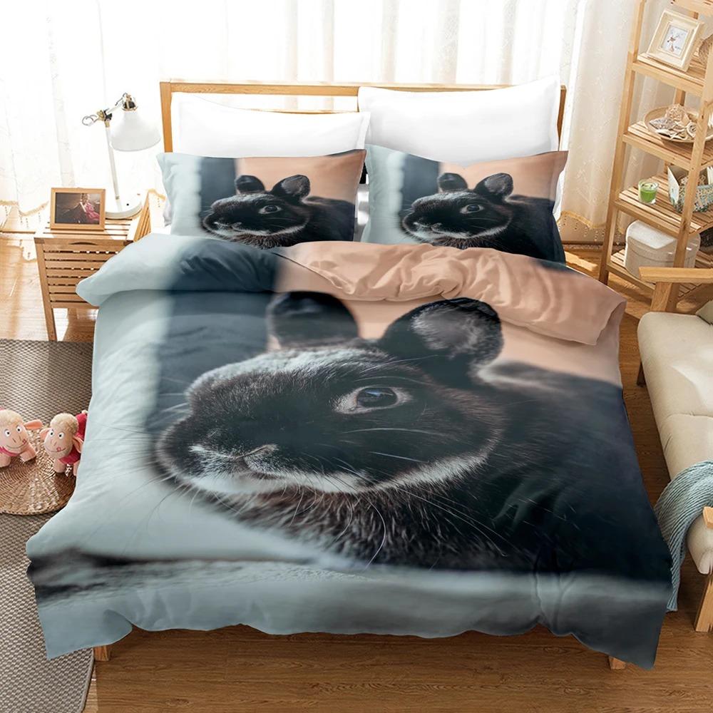 3D Постельное белье с кроликом Комплект пододеяльника с наволочкой Двуспальный Полуторный Двуспальный Кинг Постельные принадлежности Пододеяльник