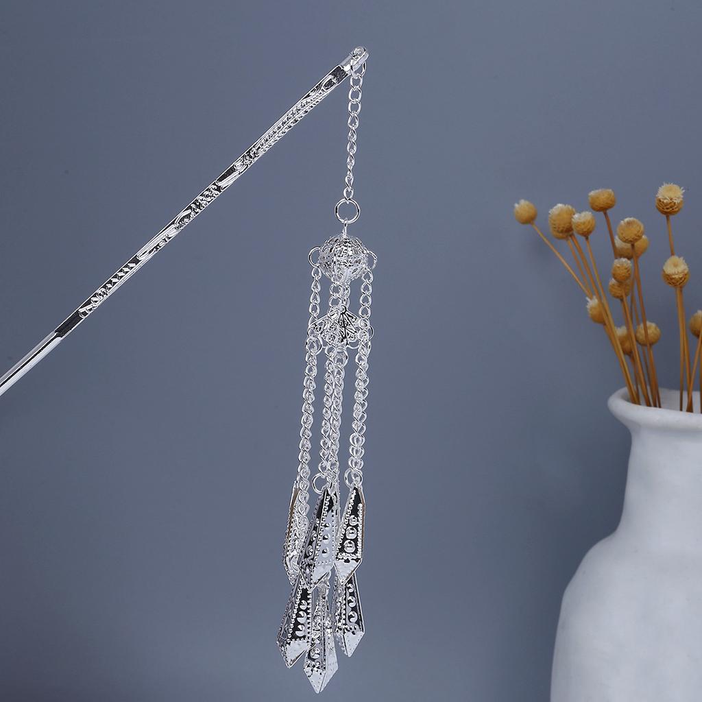 Miao Geometric Hollowed Out Step Shaking Tassel Hairpin Vintage Peacock Tassel Ancient Wind Cheongsam Cheongsam Hanbok Hair Ornaments