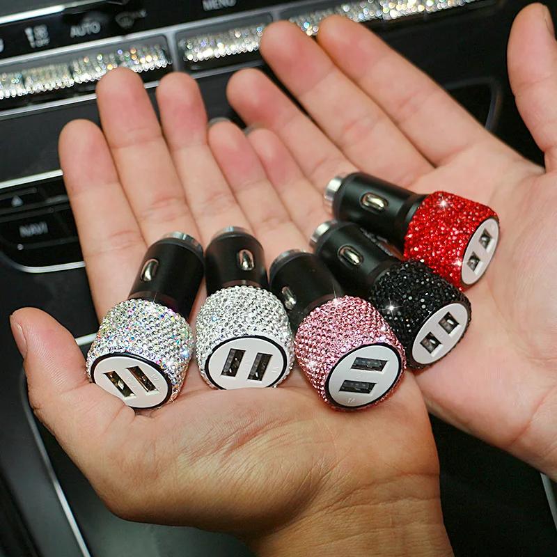 Автомобильное зарядное устройство Bling Diamond 3 в 1, 5 В, 2,1 А, двухпортовый, быстрый адаптер, розовый декор для автомобиля, автомобильные аксессуары для стайлинга автомобилей с бриллиантами