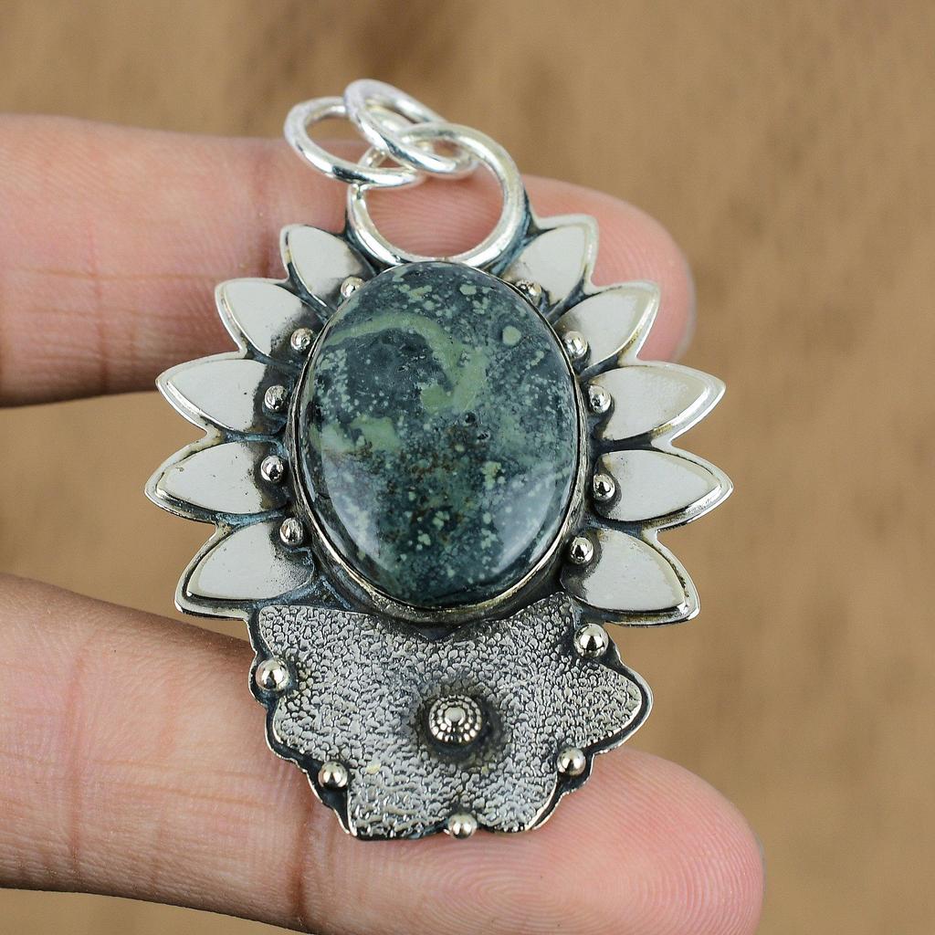 Natural Kambaba Jasper Gemstone Jewelry 925 Sterling Silver Pendant For Girls