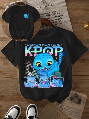 Женская футболка с графикой Kpop Devil Hunter Темно-серая футболка Охотники на демонов Текст Kop Милый вдохновленный корейским поп-идолом летний топ Концерты