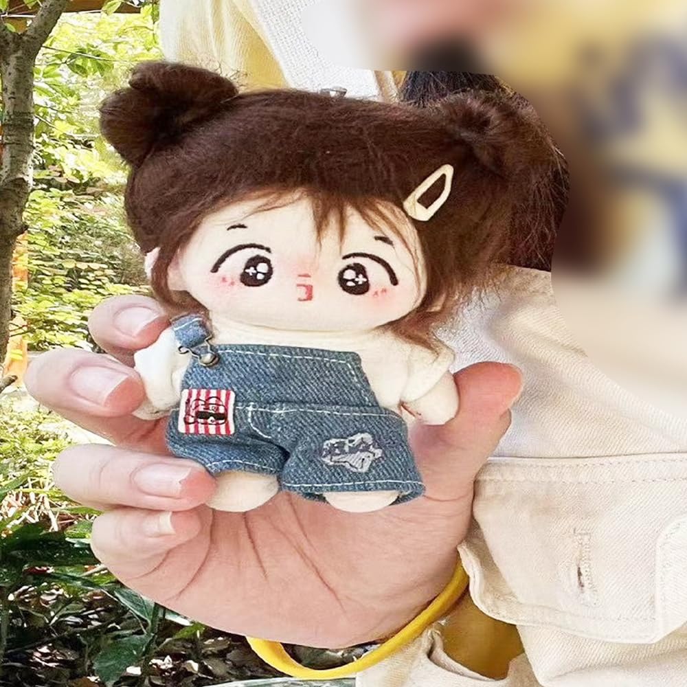 niannyyhouse 10cm Plush Clothes: Denim Overalls, T-Shirt, Overalls, Suit, Cotton Doll Clothes, Dress-Up (Blue)