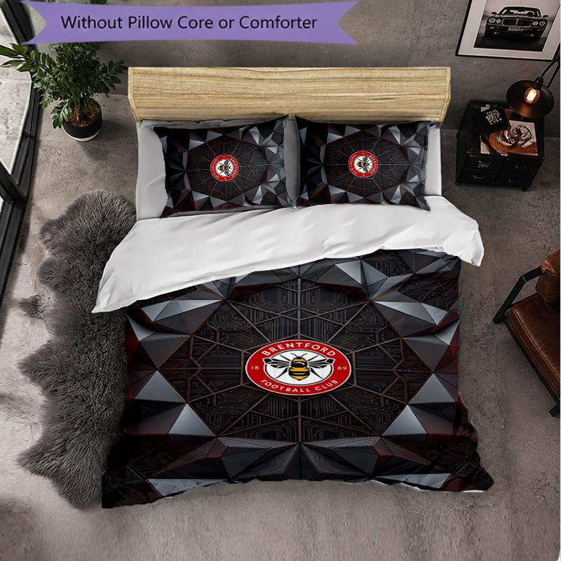 Brentford Football 3 Piece Bedding Set Soft Duvet Cover Set with Pillowcases Printed Bedroom Decor Set for Home