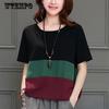Women's Stitching  T-shirt Ladies Splice Short Sleeve Patchwork Color T-shirt Tops Summer