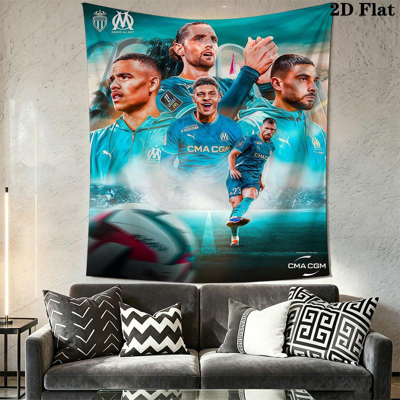 Olympique de Marseille Wall Hanging Printed Fabric Blanket Decorative Tapestries for Bedroom Living Room Home Decor