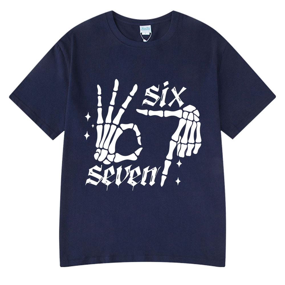 Six Seven Number 67 Funny Skeleton Hands Meme T Shirts Mens Women Clothing Fashion Cotton Casual Short Sleeve T-shirt Streetwear
