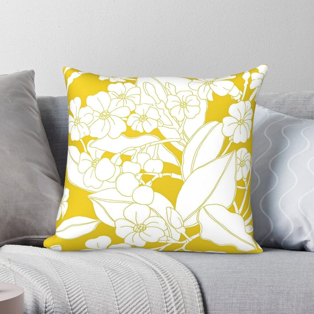 Hawaiian Puakenikeni Fower Square Pillowcase Polyester Linen Velvet Printed Zip Decorative Sofa Cushion Case 18"