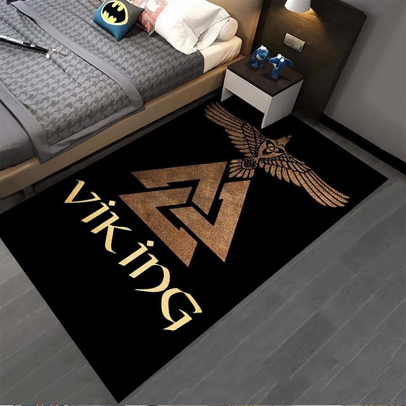 Black Viking Carpet with Nordic Rune Symbols and Eagle Design Suitable for use as an anti-slip for living room bedroom sofas