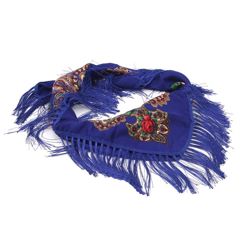 Retro Women's Tassel Shawl Floral Printed Cotton Vintage Lady Fringed Long Tassel