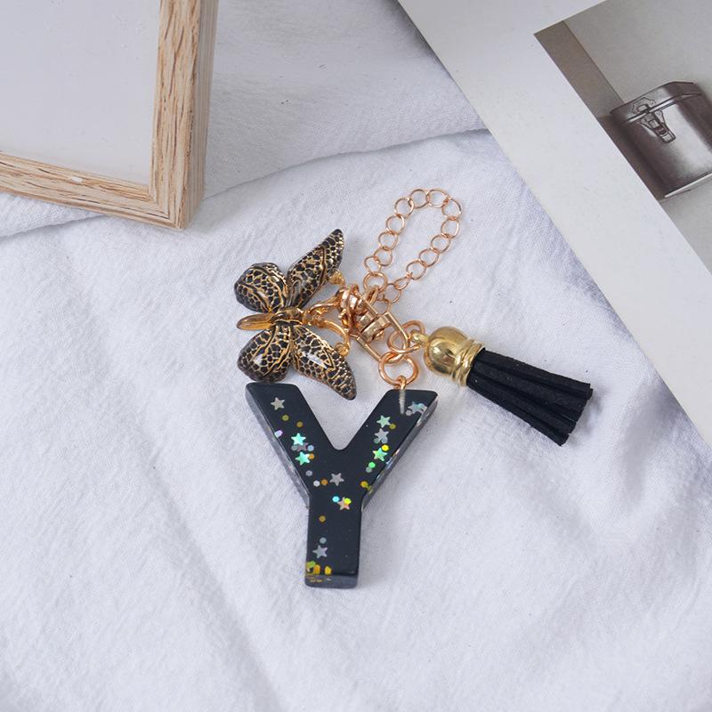 Подвески-буквы от A до Z, черная кисточка-бабочка, брелок с инициалом, имя, идентификатор, персонализированная ручка, подвесное украшение, кулон для сумки