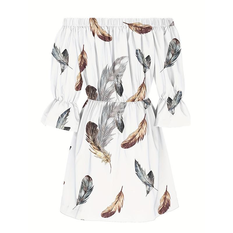 Женское летнее платье с плоским плечом, сексуальное цельное платье с принтом перьев