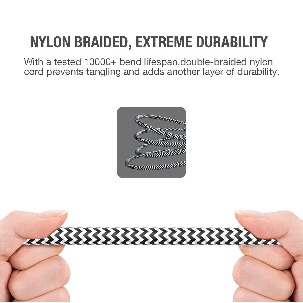 3.5mm Stereo Audio Cable Extension Male to Male Nylon Braided 10ft/3m Tangle-Free AUX Cable for Headphones, iPods, iPhones, iPads, Home/Car Stereos