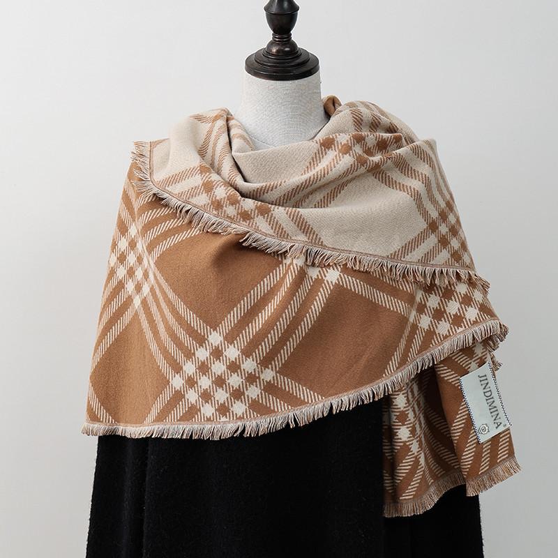 Double Sided Plaid Scarf for Women Winter Warm Wool Scarf Autumn and Winter Korean Style Cashmere Scarf with Atmosphere