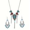 1 Pair Dangle Earrings +1 Pc Necklace With Exaggerated Resin Turquoise Inlaid Zinc Alloy Jewelry Set Bohemian Ethic Style For Women Gift CLE