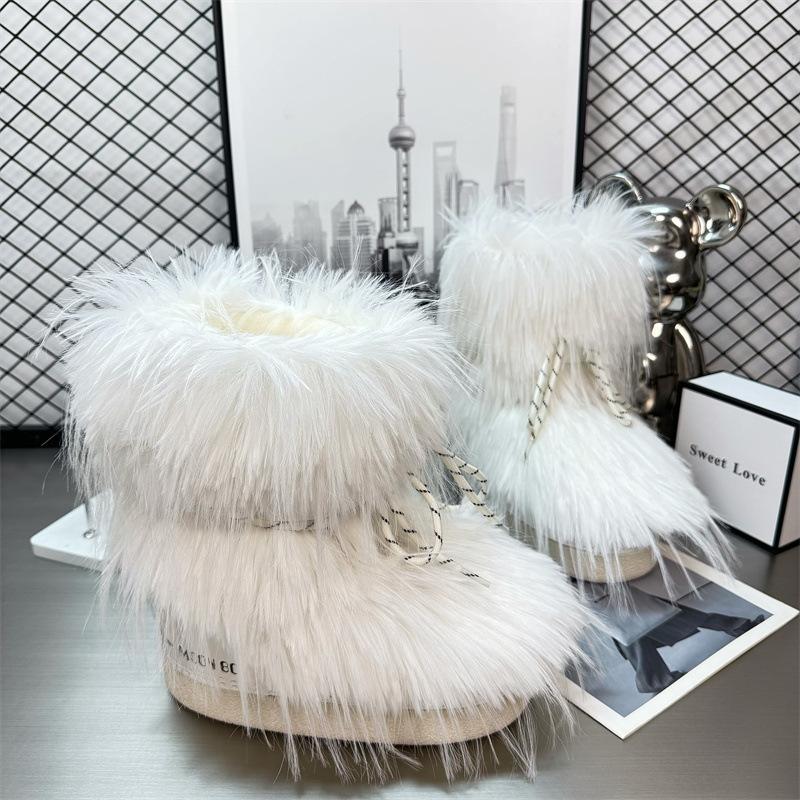 Женские зимние снегоступы на толстой подошве с внутренней танкеткой, утепленные, средней длины, пушистые, нескользящие, теплые, лунные ботинки, маленький размер