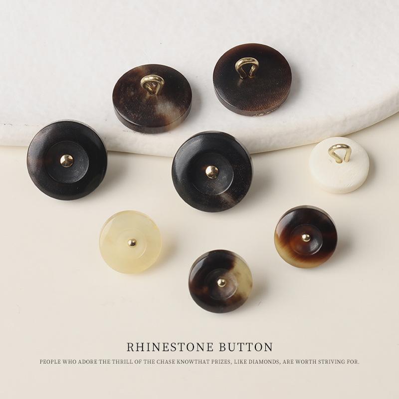 5pcs Single Hole Curved Needle Copper Foot Coffee Color Black Horn Beef Bone Buckle Cotton And Linen Jacket Knitted Sweater Shirt Cheongsam Button