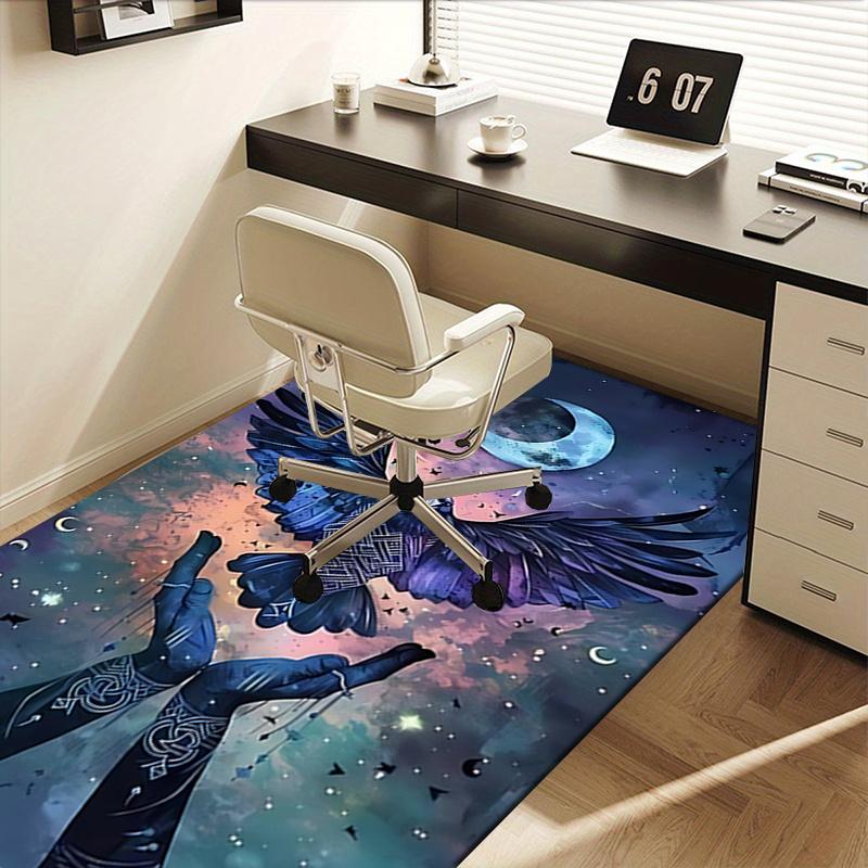 Office Carpet Chair Mat: Large Size, Decorative Raven Design for Home Décor, Suitable for Bedroom, L