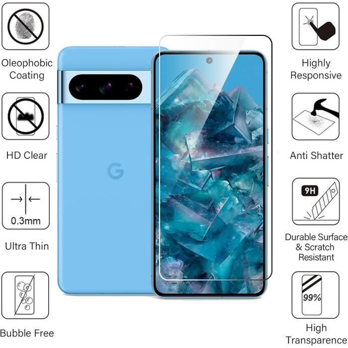 Protection d'écran - Google - Pixel 8 Pro - Verre Trempé - 4 Pièces - Résistant 9H