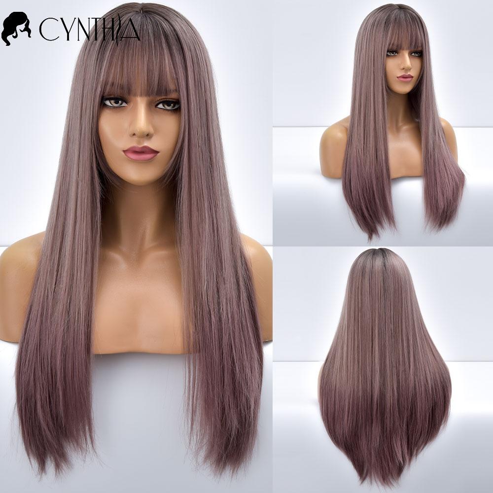 Блондинка, длинный прямой золотой синтетический парик с челкой для черно-белых женщин, термостойкое волокно, повседневные волосы, парики для косплея