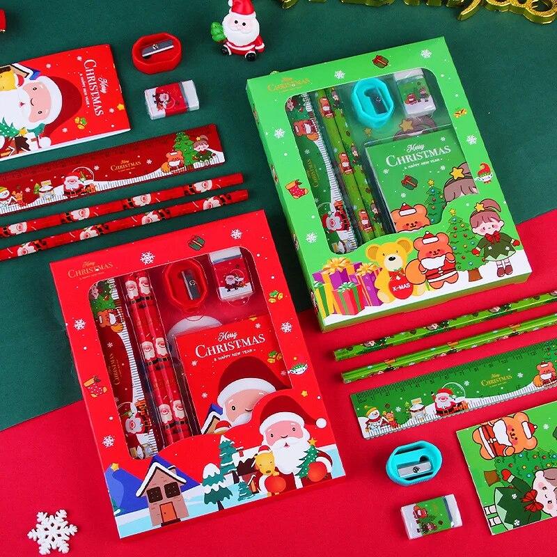 6Pcs/set Christmas Stationery Set Pencil Sharpener Erasers Children's Pencils Gift Kawaii School Stationery Supplies