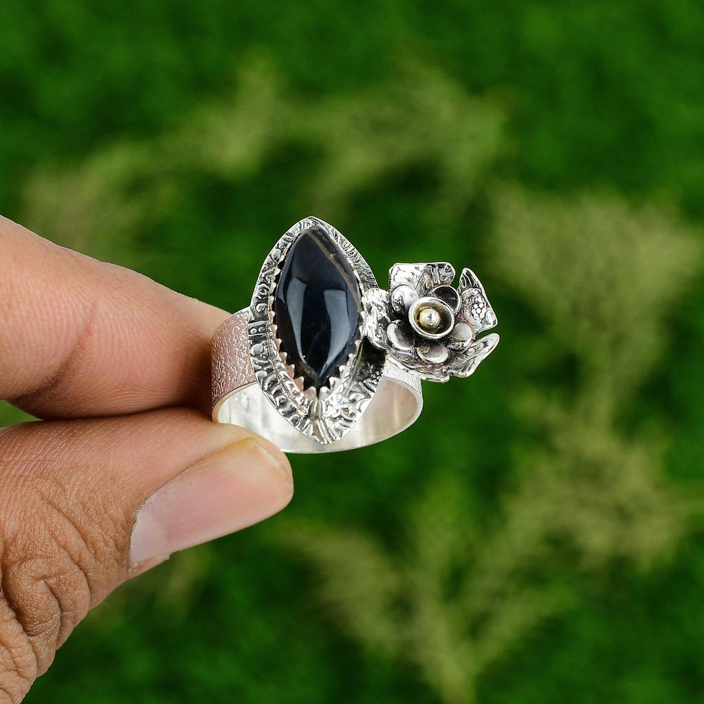 Gift For Her 925 Silver Natural Pietersite Gemstone Promise Flower Ring Size 9