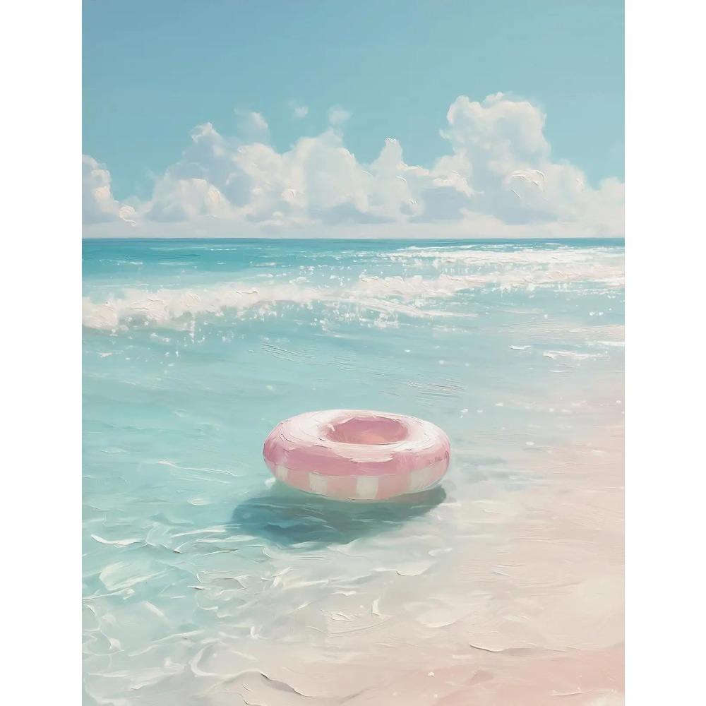 Dreamy Pastel Summer Beach Posters Woman Swimming Umbrella Sea Turtle Prints Canvas Painting Wall Picture Home Living Room Decor