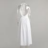 Белое хлопковое платье с V-образным вырезом и бретелькой через шею, сексуальное женское платье А-силуэта со шнуровкой и открытой спиной, с большой юбкой, модное пляжное платье для отдыха, летнее новое