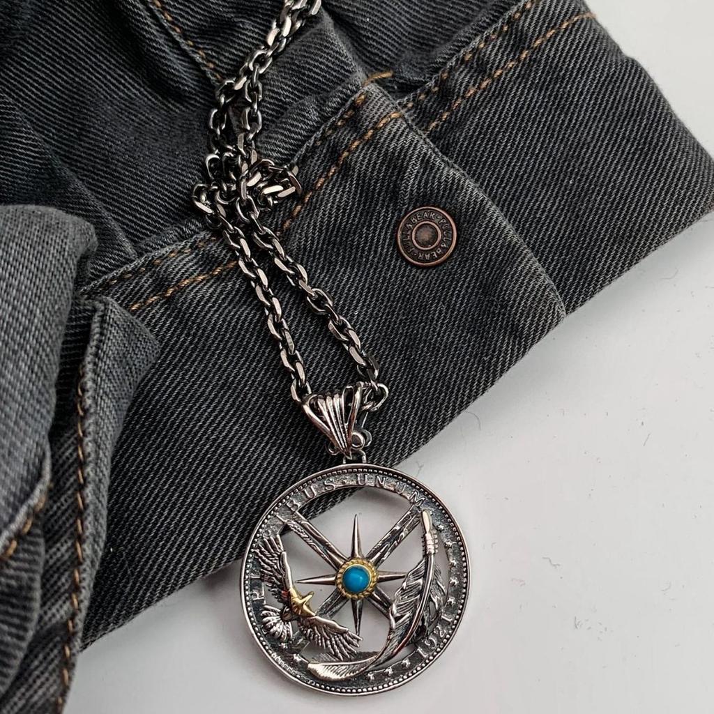 Eagle Feather Takahashi Indian Style Pendant Women's Necklace Pendant Men's Disc Hollow