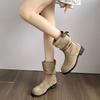 Flat-bottomed Short Boots for Women's Autumn and Winter New Single Boots, Thin Sleeve Martin Boots, Stacked Boots, Retro Medium Boots for Women