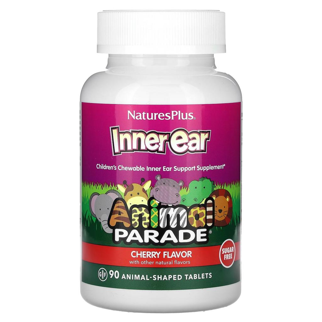 NaturesPlus, Animal Parade, детское внутреннее ухо, вишня, 90 таблеток в форме животных