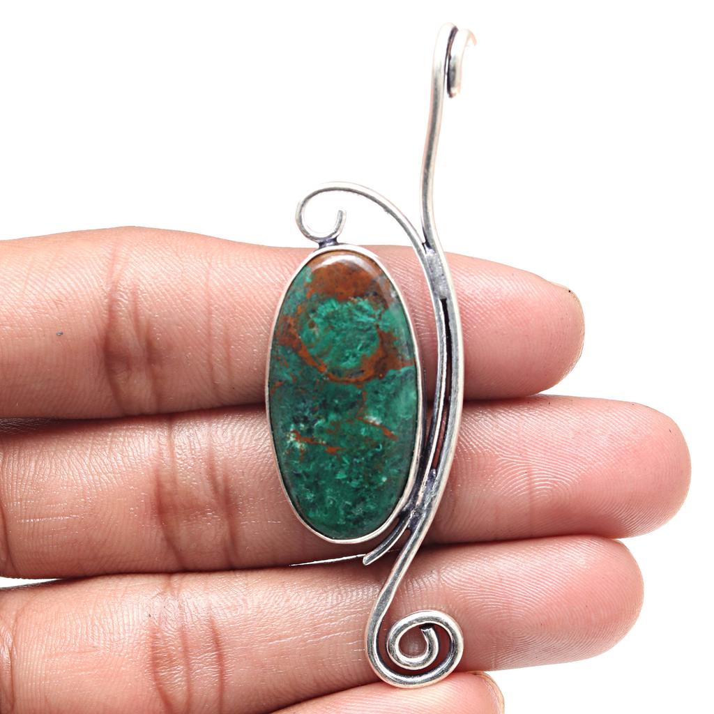 Pendant Chrosocolla Gemstone Valentine'Day Ethnic Silver Jewelry 2.25"