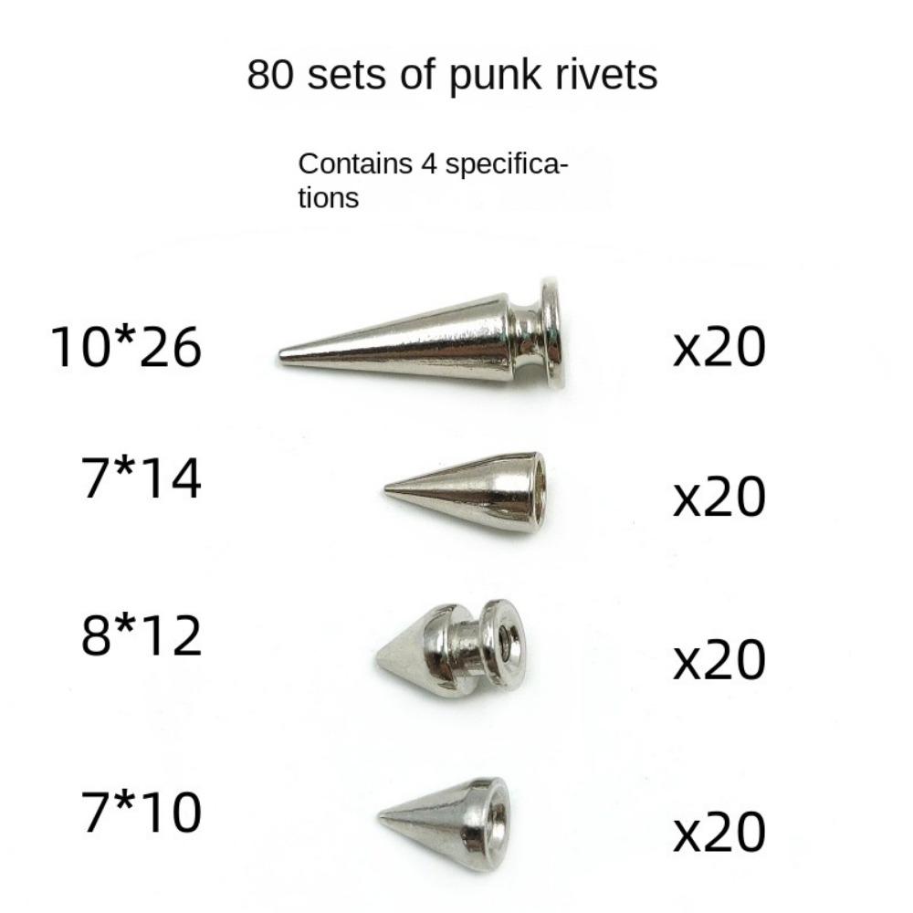 80 Sets Gold Silver Black Punk Rivet DIY Decoration Cone Screw Clothes Spikes Kit Leather Craft