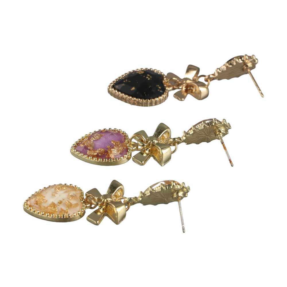 Style Gift For Women Resin Metal Bowknot Dangle Stud Earrings Jewelry Peach Heart Drop Earrings