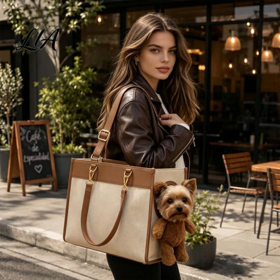 Durable Scratch Resistant Pet Carrier Portable Purse, Plush Bear Dog Tote, Side Head Soft Sided for Travel Hole, Adjustable Strap, Shoulder