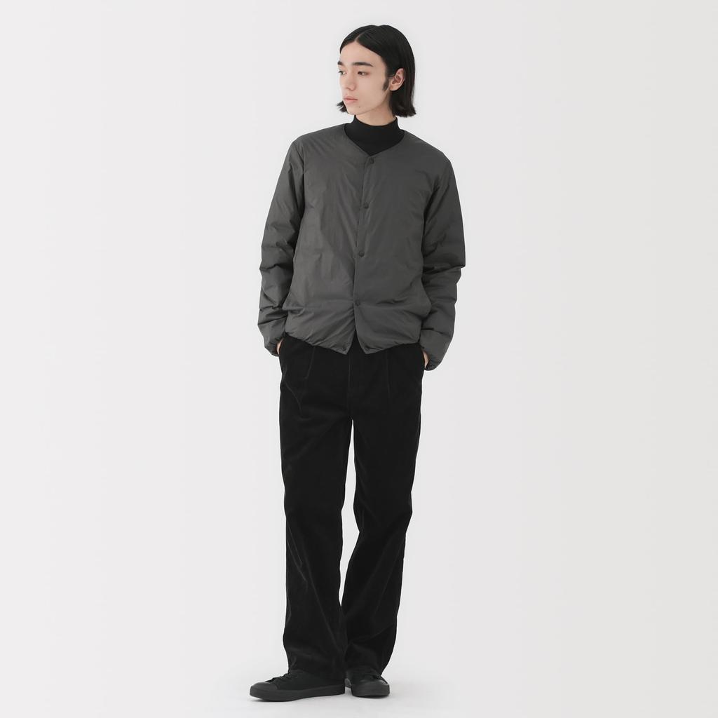 MUJI Легкий пуховик без воротника, компактно складывающийся, темно-серый, мужской, XL