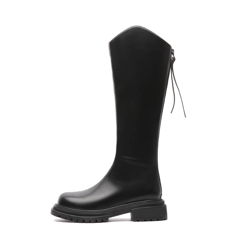 Эластичные сапоги до колена с V-образным вырезом, женские, 2024, новые рыцарские сапоги с застежкой-молнией сзади, высокие сапоги на толстой подошве, тонкие сапоги