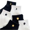 New Cute Embroidery Glitter Love Heart Moon Star Smile Face Socks Soft Cotton White Black Short Ankle Sokken Dropship