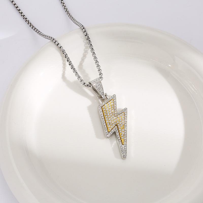 Unisex Minimalist Hip-Hop Lightning Pendant with Full Diamond Design