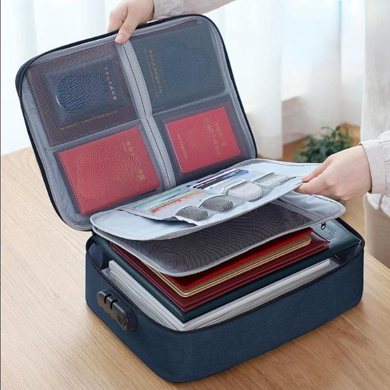 Document Storage Bag Multi-functional Card Bag with Password Lock Account Book Certificate Passport Finishing Storage Case Large Capacity Portable