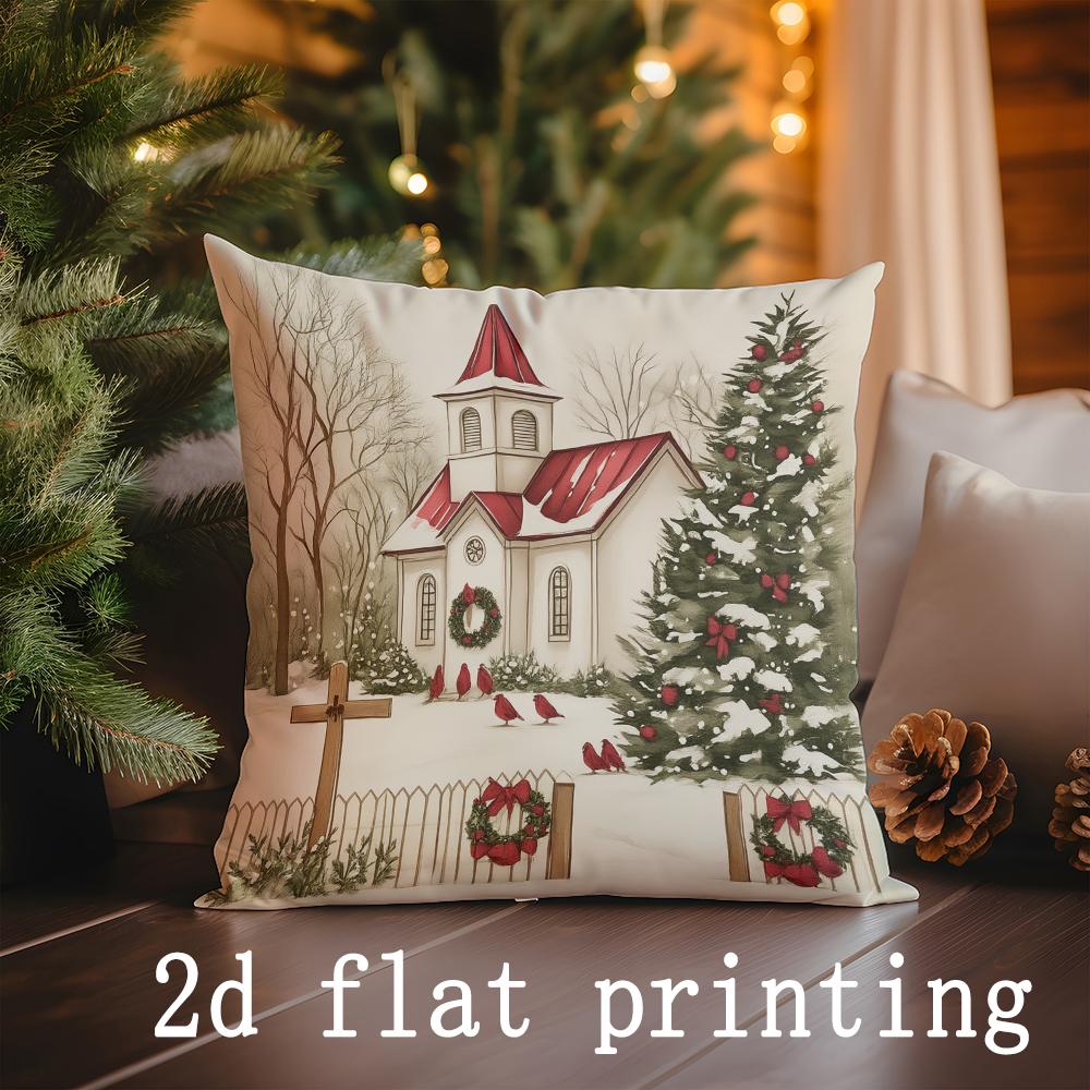 Home Decor Christmasthemed Decorative Throw Pillow Covers Pattern Cushion Cover Suitable for Sofa Bedroom Car Pillow Cover