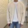 Men Cardigan Sweater Solid Color Full Zip Up Casual Sweater Warm Knitwear Jacket with 2 Front Pockets for Autumn And Winter