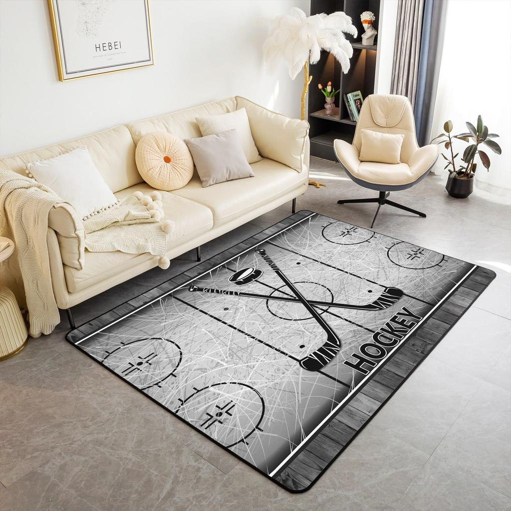 Ковер с хоккейной тематикой, домашний плюшевый нескользящий ковер для хоккея, спортивный ковер для декора гостиной, спальни, игровой комнаты, напольный коврик для хоккеиста