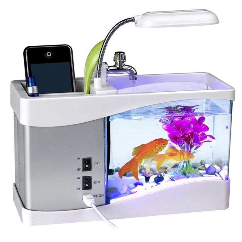 Fish Tank Mini Aquarium Beta Self Cleaning With LED Light LCD Display Screen And Clock Fish Tank For Office Home Decoration