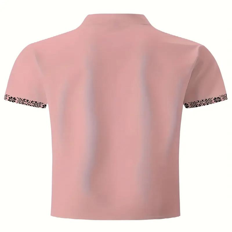 Ethnic Print Men's Summer Polo Shirt Casual Stand Collar Button Short Sleeved White with Black Gray Geometric Pattern Is Very Suitable for Going Out