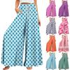 Женские летние широкие брюки с высокой талией и струящимися карманами, модные повседневные повседневные пляжные брюки в богемном стиле с принтом