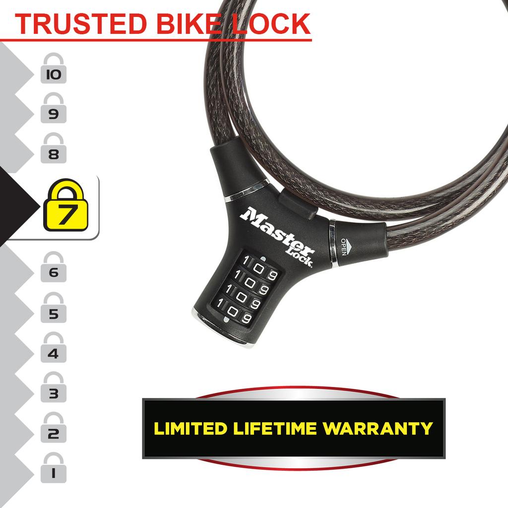 Master Lock Bike Lock Cable, 4-Digit Combination, 90 cm x 12 mm