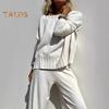 2 Pcs/Set Women Top Pants Suit Round Neck Long Sleeves Knitted Sweatshirt Elastic Waist Trousers Daily Wear Sport Outfit Fall Spring Tracksuit